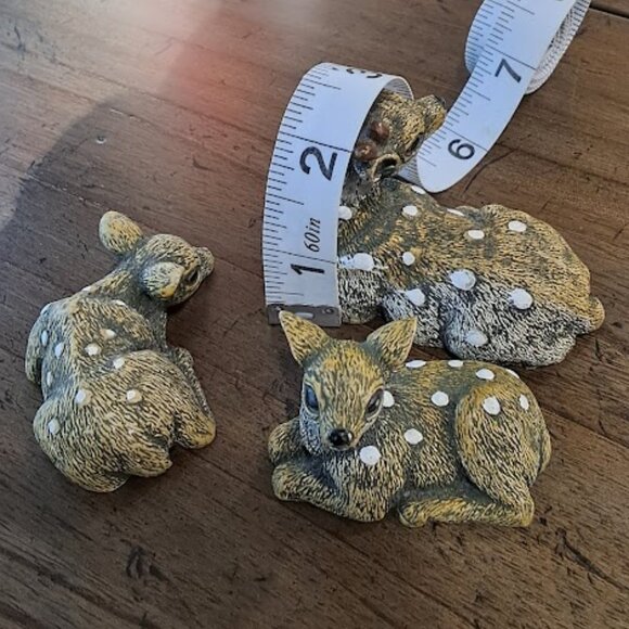 3 Deer Figurines Buck Fawn White Spotted Deer Sand cast Animal Nature Decor - Picture 7 of 9